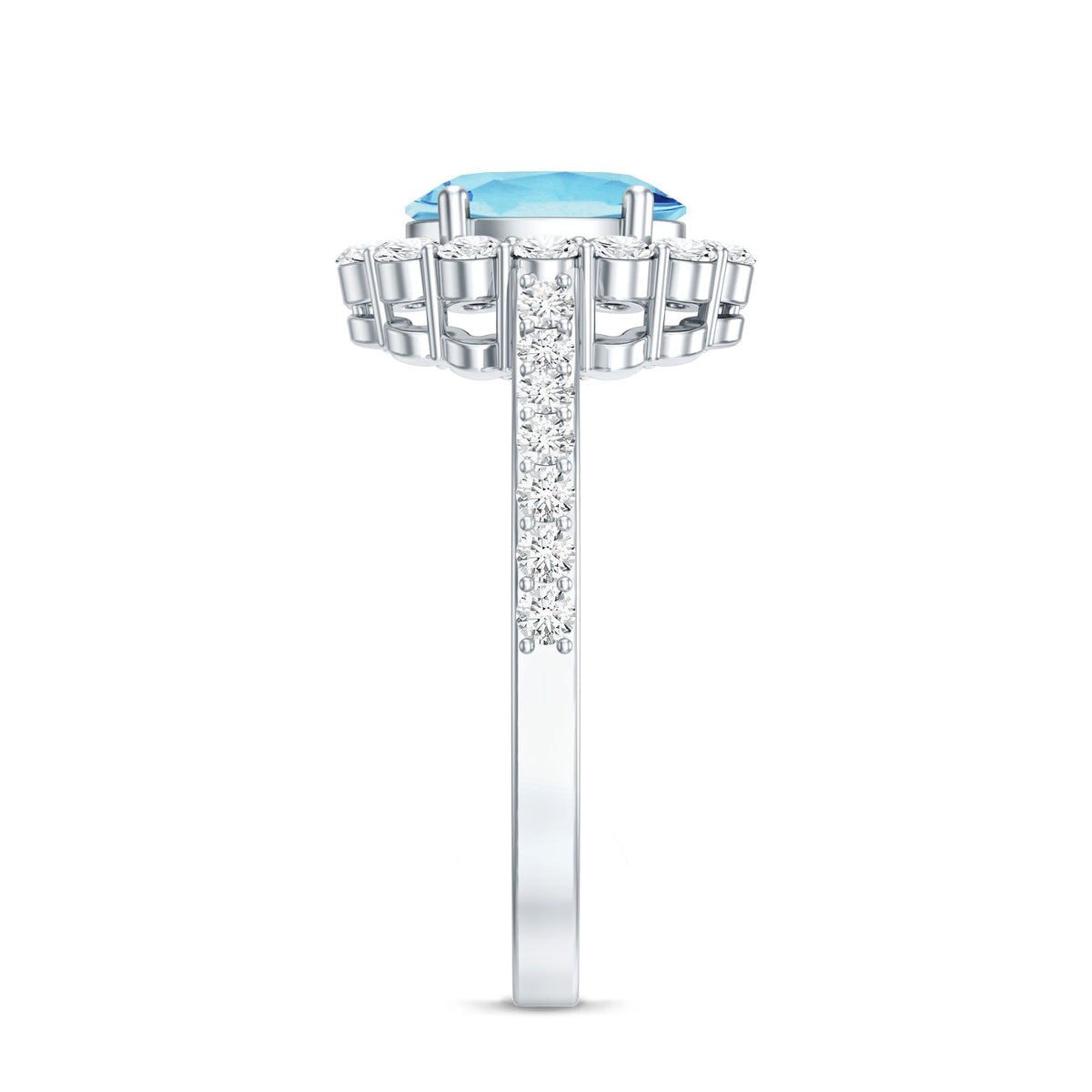 Real 1 Carat Oval Shape Aquamarine Halo Engagement Ring with Certificate