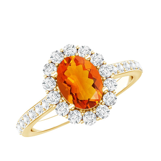 Anillo de compromiso ovalado de ópalo de fuego naranja con moissanita