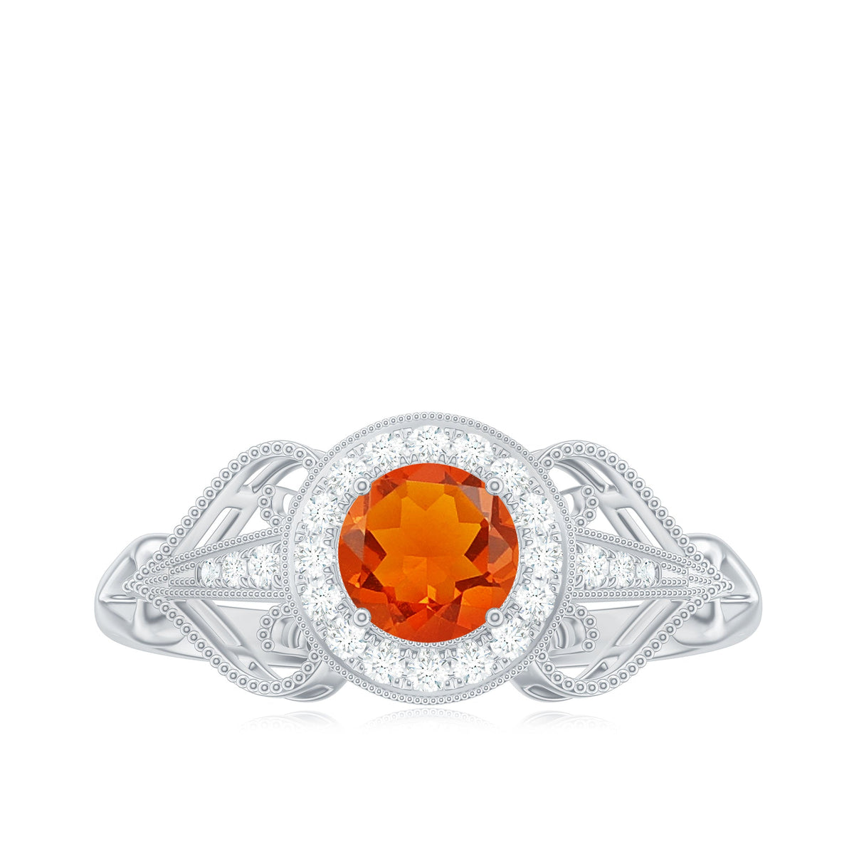 Real 0.45 Carat Fire Opal and Diamond Vintage Inspired Engagement Ring