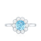 Certified 0.8 Carat Real Aquamarine Engagement Ring with Diamond Flower Halo