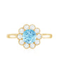 Certified 0.8 Carat Real Aquamarine Engagement Ring with Diamond Flower Halo