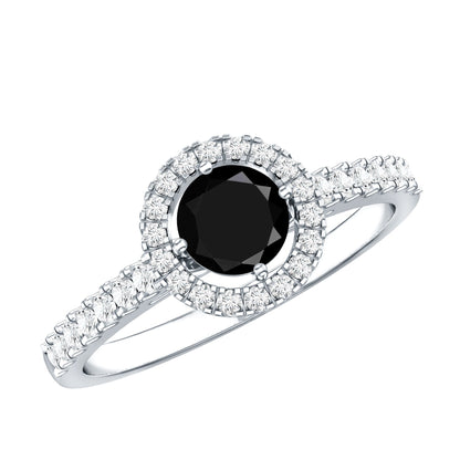 Minimal Black Spinel Minimal Engagement Ring with Diamond Halo