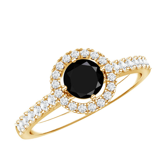 Anillo de compromiso minimalista de espinela negra con halo de diamantes