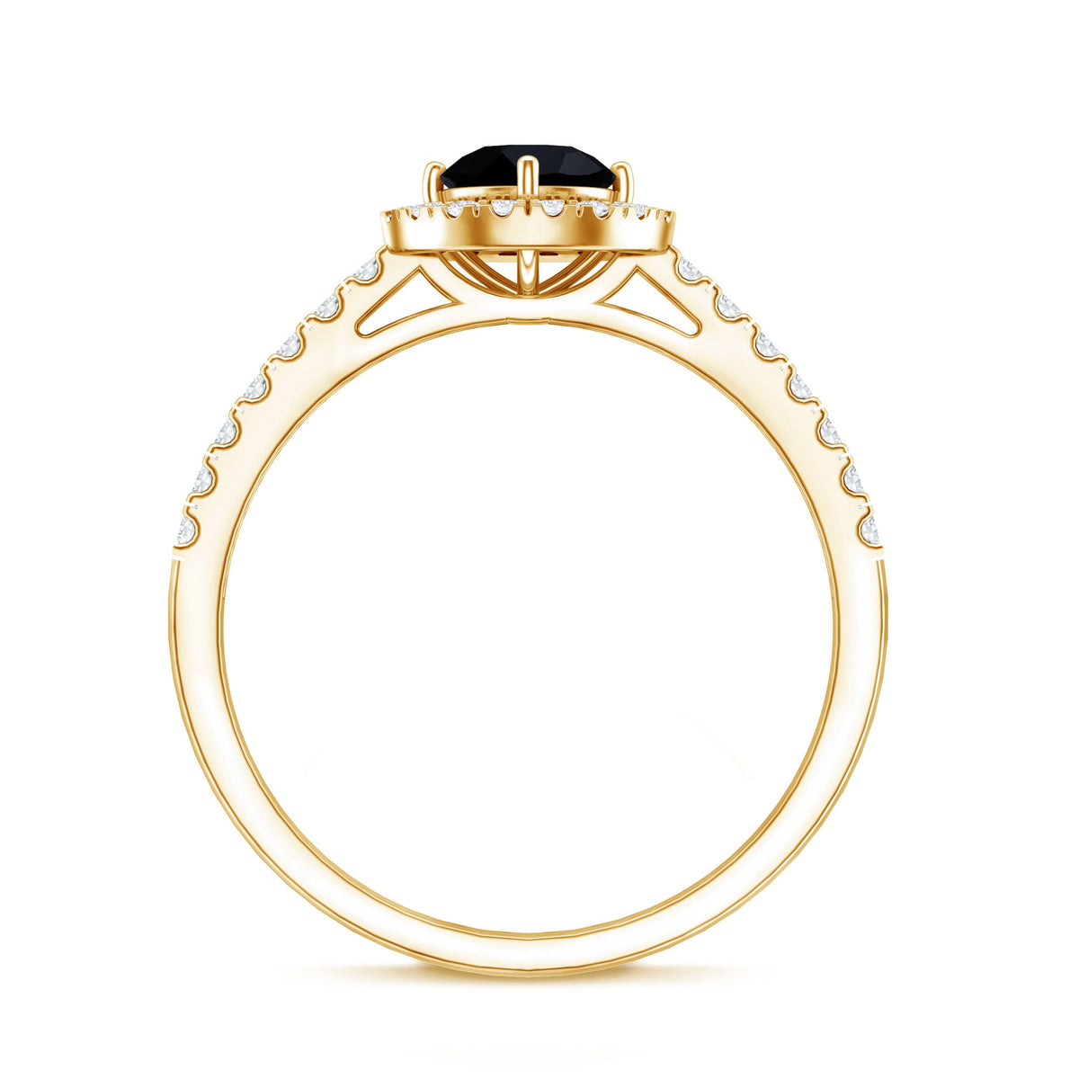 Minimal Black Spinel Minimal Engagement Ring with Diamond Halo