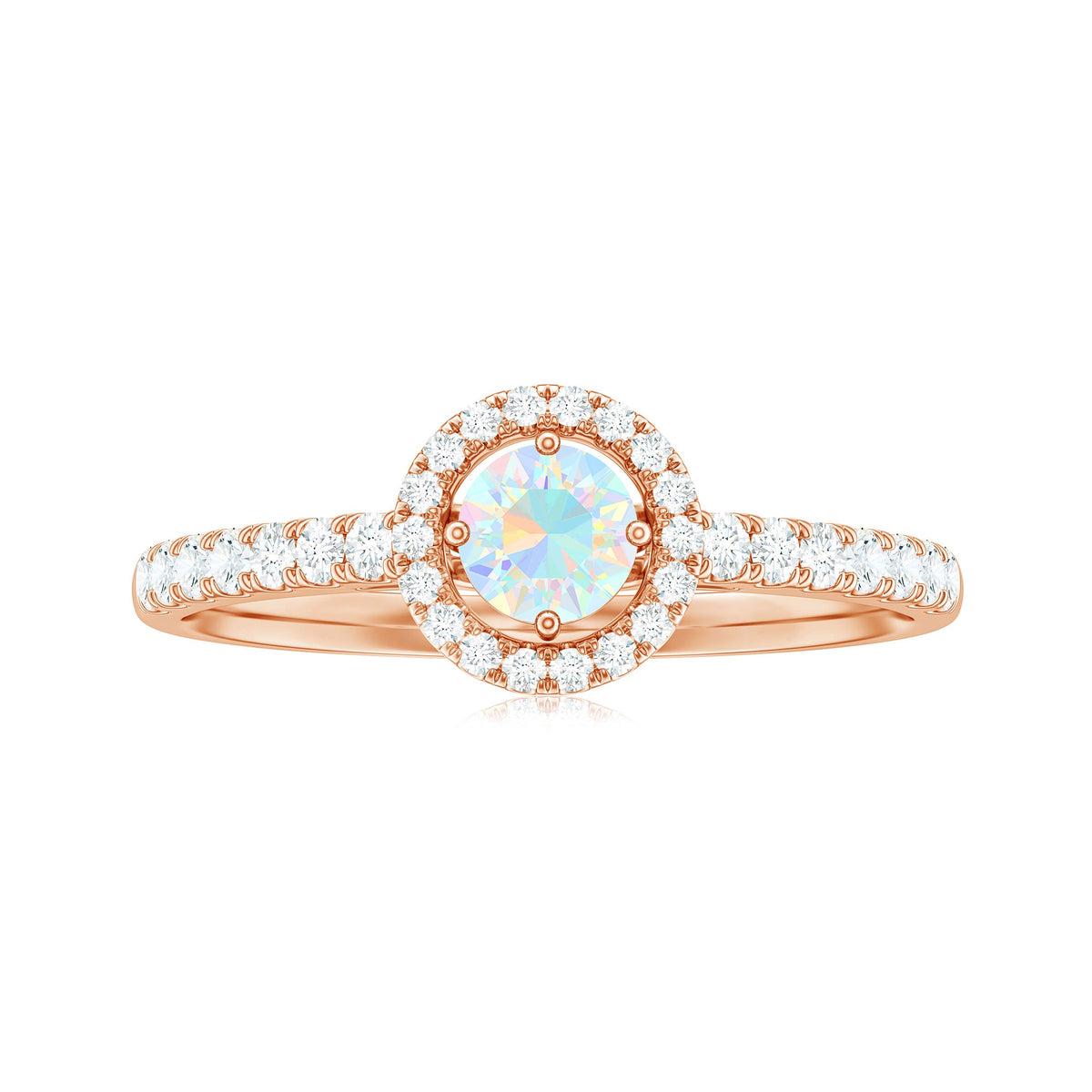 Anillo de compromiso de ópalo etíope natural con halo de diamantes