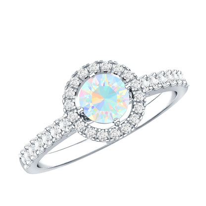 Anillo de compromiso de ópalo etíope natural con halo de diamantes