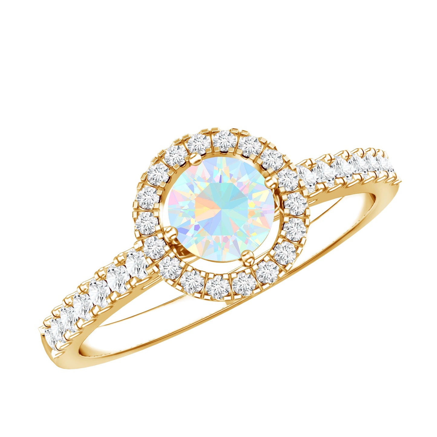 Anillo de compromiso de ópalo etíope natural con halo de diamantes