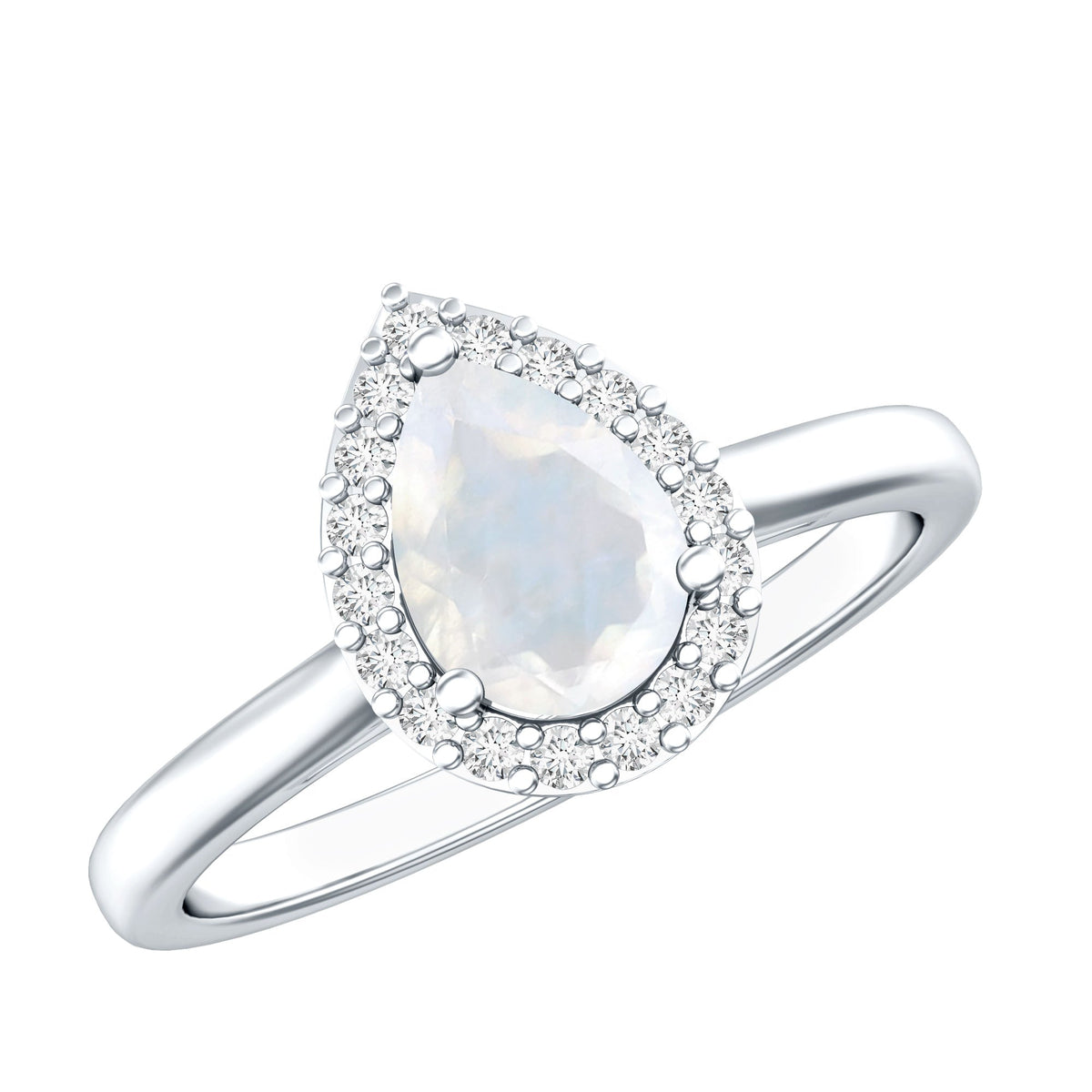 Pear Shaped Moonstone Halo Engagement Ring with Diamond
