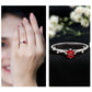 Anillo solitario de rubí redondo cultivado en laboratorio con diamante