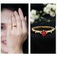 Anillo solitario de rubí redondo cultivado en laboratorio con diamante
