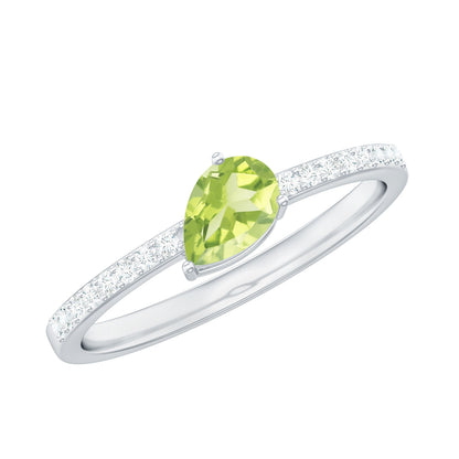 Natural 1 Carat Pear Shape Peridot Engagement Ring with Diamond