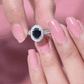 Vintage Inspired Black Onyx Oval Engagement Ring with Diamond Halo