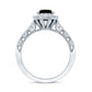 Vintage Inspired Black Onyx Oval Engagement Ring with Diamond Halo