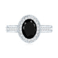 Vintage Inspired Black Onyx Oval Engagement Ring with Diamond Halo