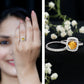 1.2 Carat Citrine Halo Wedding Ring Set with Moissanite