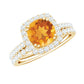 1.2 Carat Citrine Halo Wedding Ring Set with Moissanite