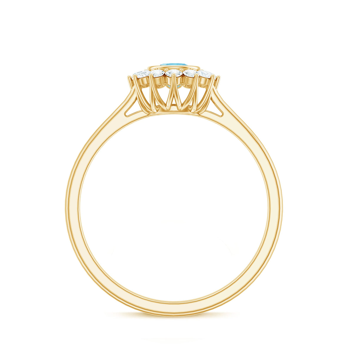Real Round Aquamarine and Diamond Halo Promise Ring