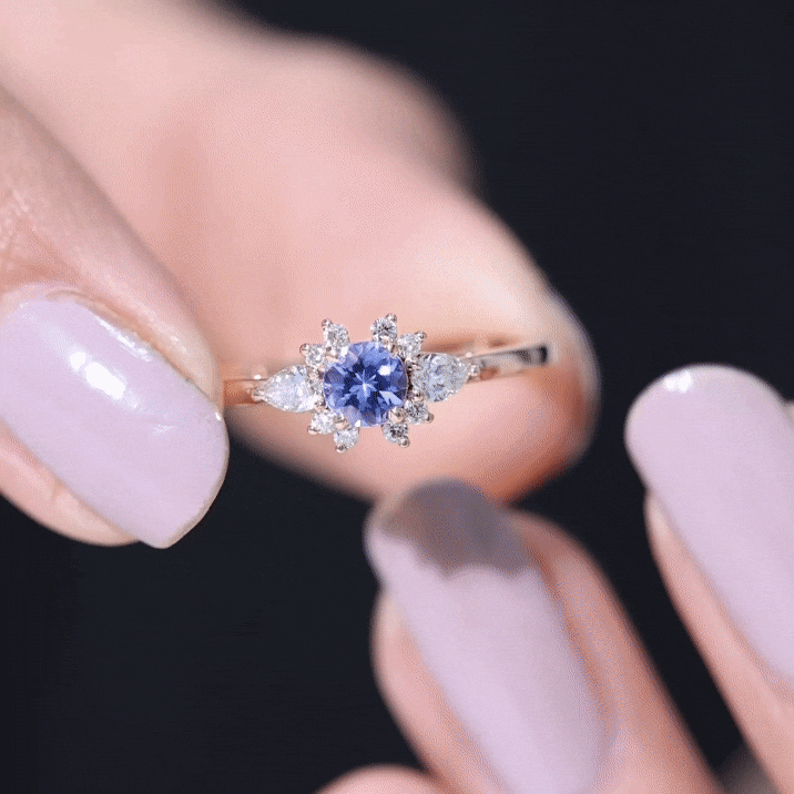 Anillo de promesa de tanzanita auténtica con diamante