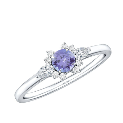 Anillo de promesa de tanzanita auténtica con diamante