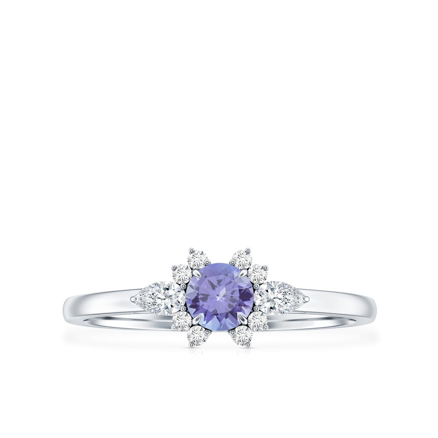 Anillo de promesa de tanzanita auténtica con diamante