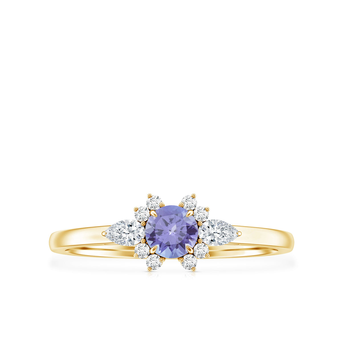 Anillo de promesa de tanzanita auténtica con diamante