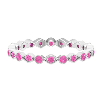Created Pink Sapphire Stackable Eternity Ring with Beaded Shank