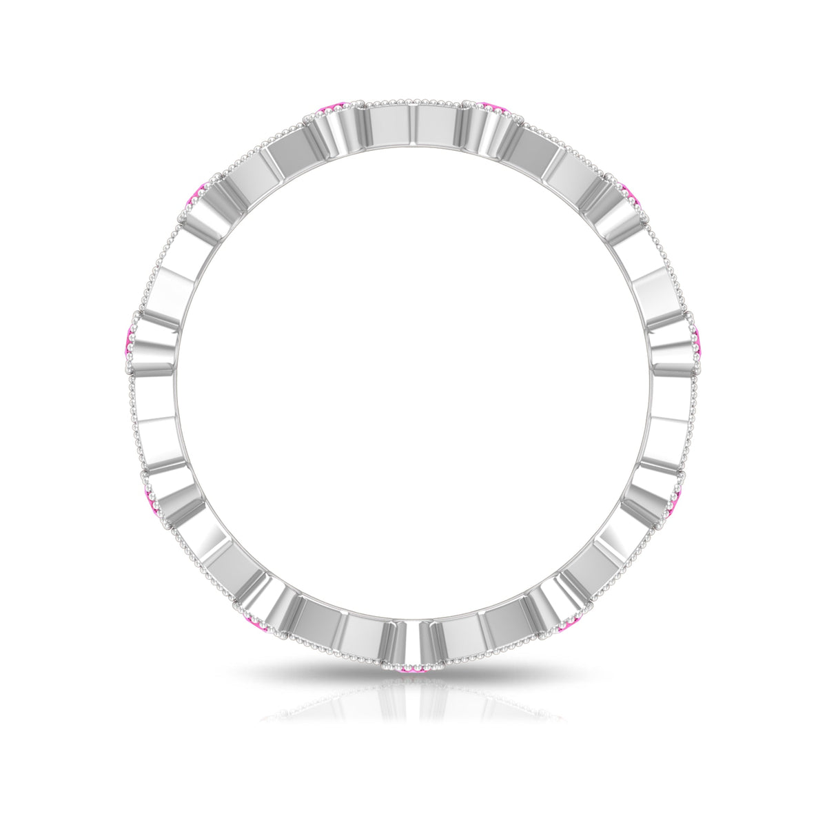 Created Pink Sapphire Stackable Eternity Ring with Beaded Shank