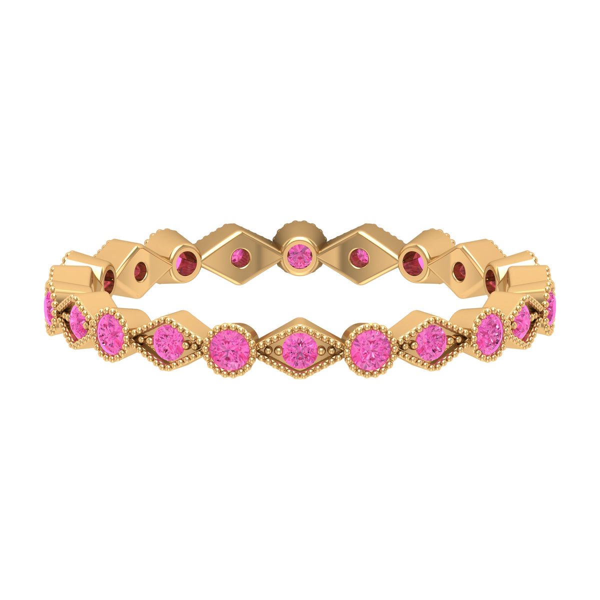 Created Pink Sapphire Stackable Eternity Ring with Beaded Shank