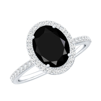 Anillo de compromiso ovalado de diamantes blancos y negros de laboratorio de 4,2 quilates, certificado, con halo