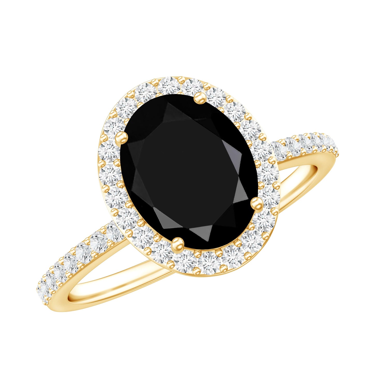 Anillo de compromiso ovalado de diamantes blancos y negros de laboratorio de 4,2 quilates, certificado, con halo