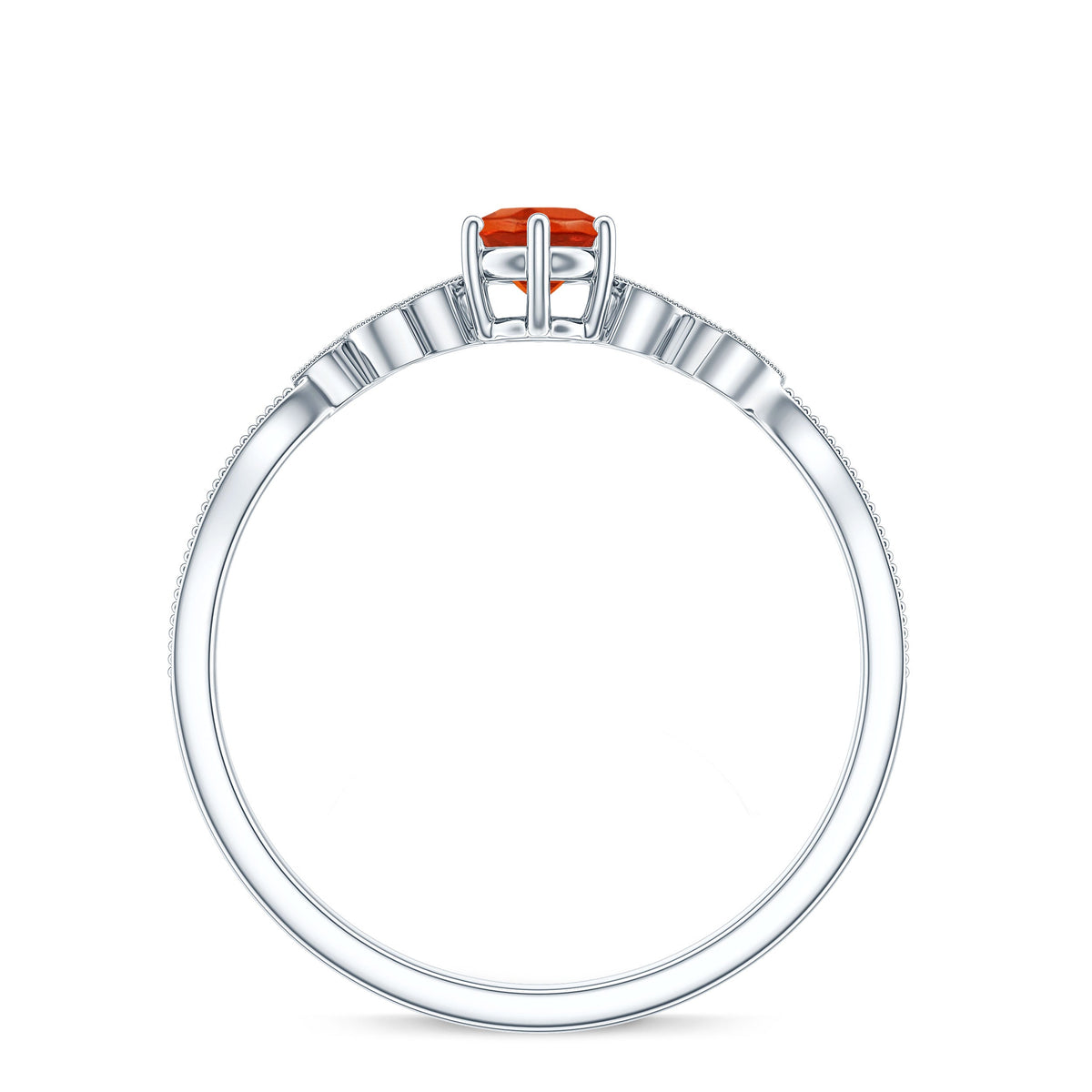 Anillo de compromiso con ópalo de fuego redondo, hoja y diamante