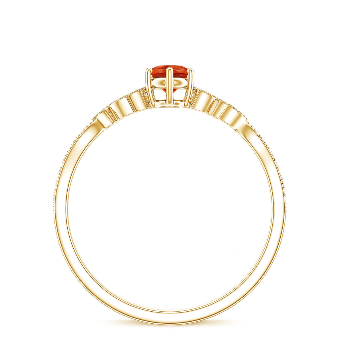 Anillo de compromiso con ópalo de fuego redondo, hoja y diamante