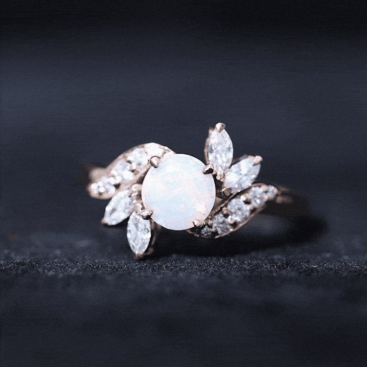 Anillo de compromiso de ópalo etíope y diamante inspirado en la naturaleza