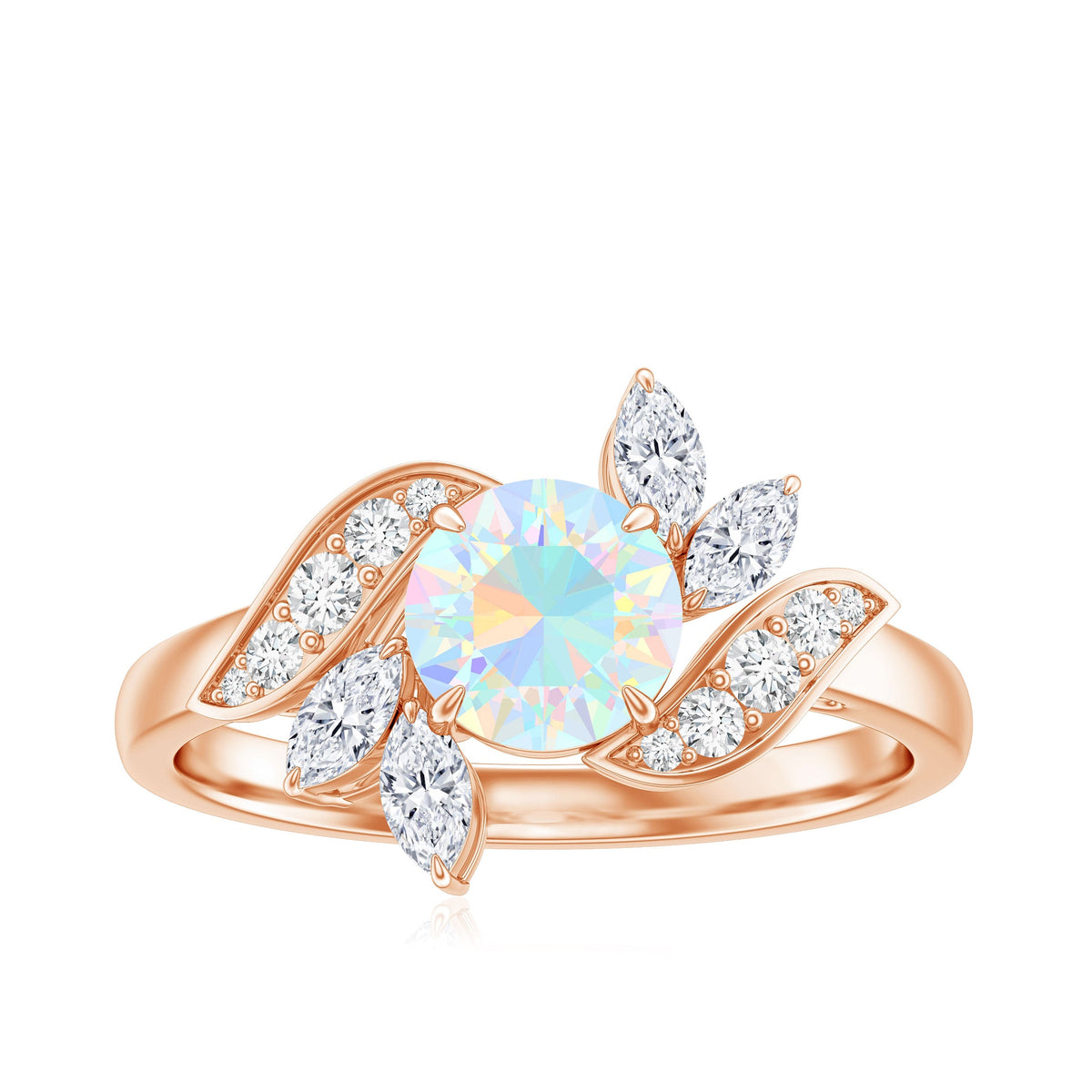 Anillo de compromiso de ópalo etíope y diamante inspirado en la naturaleza