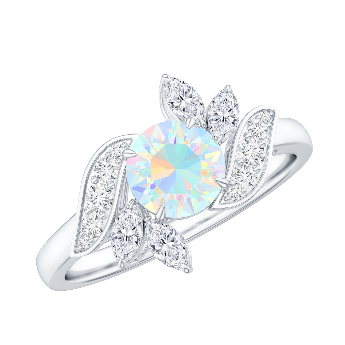 Anillo de compromiso de ópalo etíope y diamante inspirado en la naturaleza
