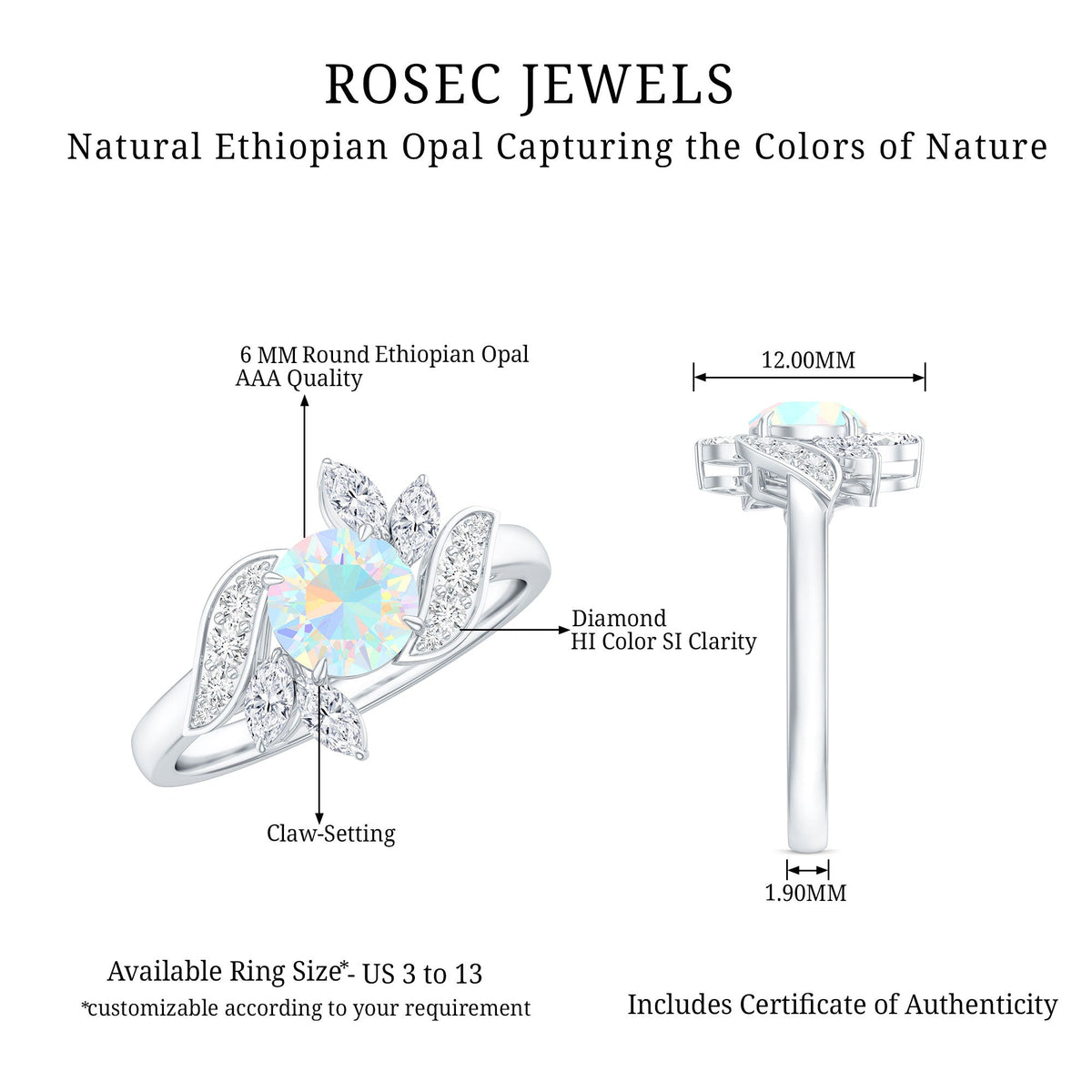 Anillo de compromiso de ópalo etíope y diamante inspirado en la naturaleza