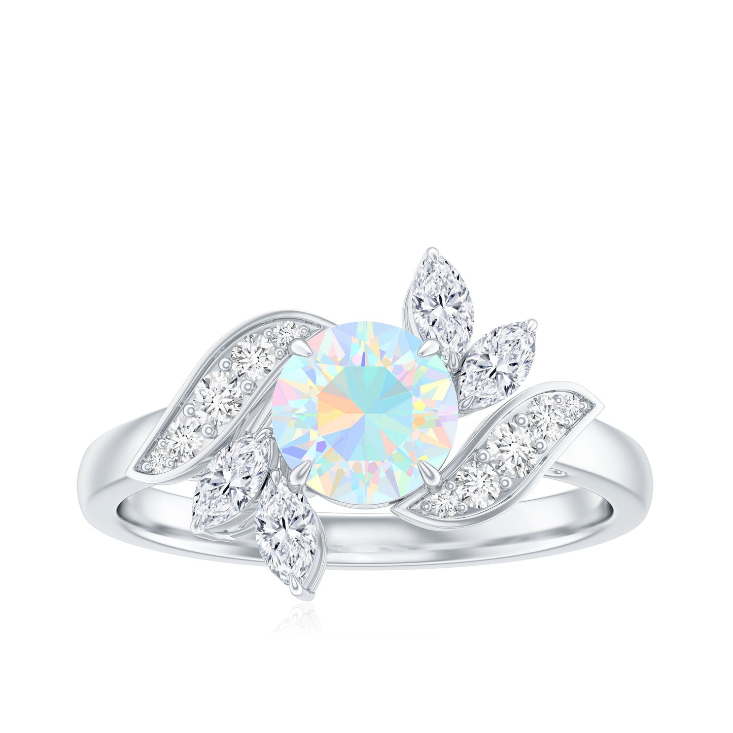 Anillo de compromiso de ópalo etíope y diamante inspirado en la naturaleza
