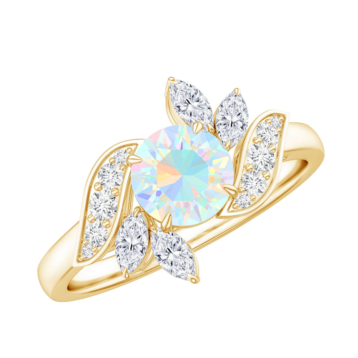 Anillo de compromiso de ópalo etíope y diamante inspirado en la naturaleza