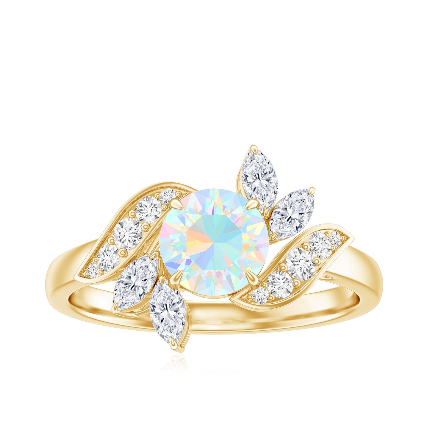 Anillo de compromiso de ópalo etíope y diamante inspirado en la naturaleza