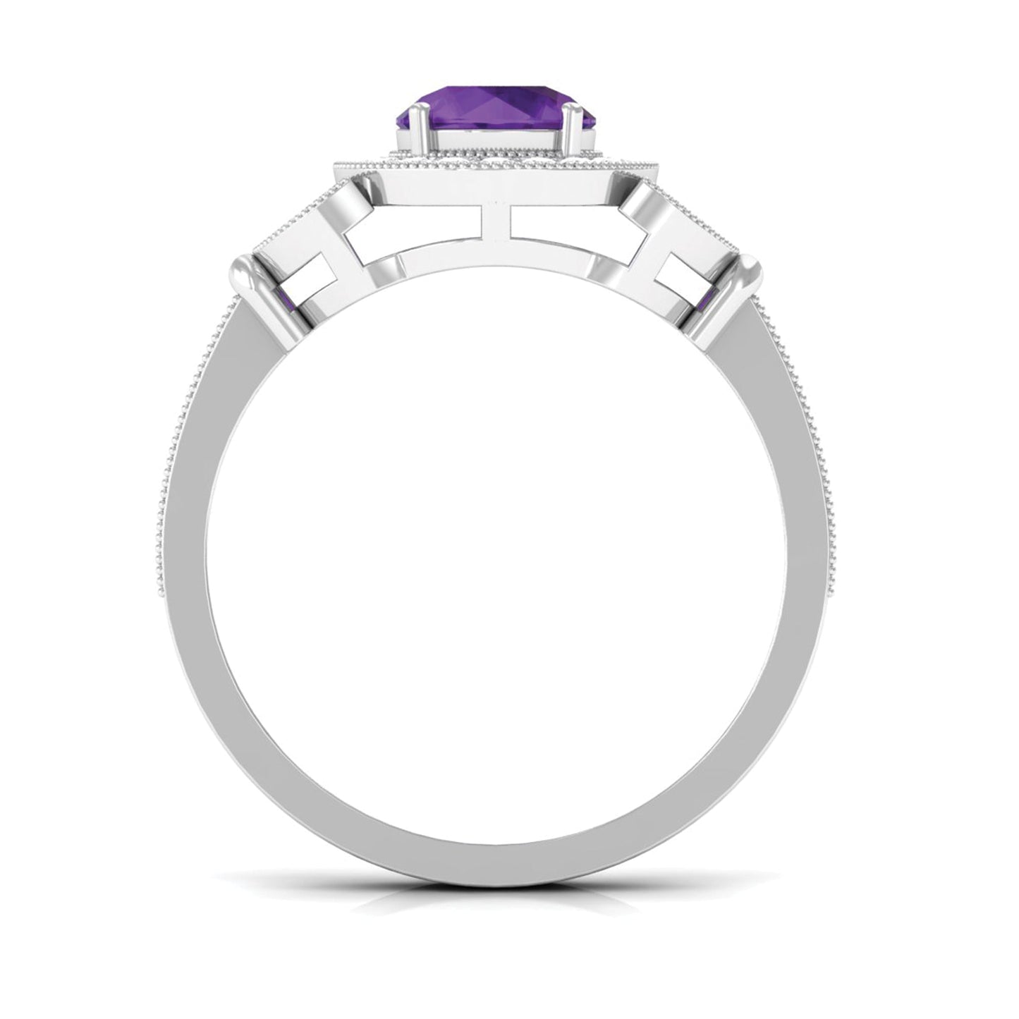Anillo de compromiso estilo halo de amatista y diamantes de aspecto vintage
