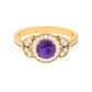 Anillo de compromiso estilo halo de amatista y diamantes de aspecto vintage