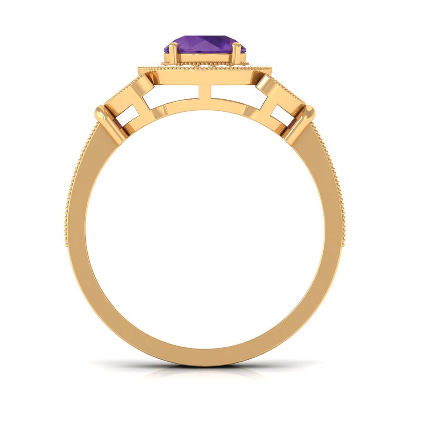 Anillo de compromiso estilo halo de amatista y diamantes de aspecto vintage