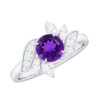 Anillo de compromiso de amatista de 1,2 quilates inspirado en la naturaleza con diamante