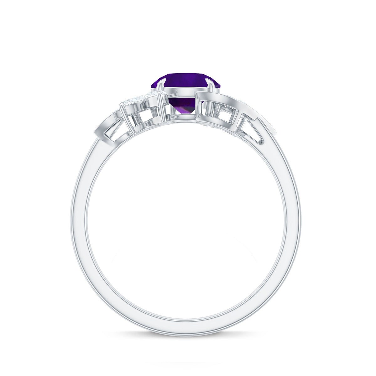 Anillo de compromiso de amatista de 1,2 quilates inspirado en la naturaleza con diamante