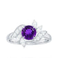 Anillo de compromiso de amatista de 1,2 quilates inspirado en la naturaleza con diamante
