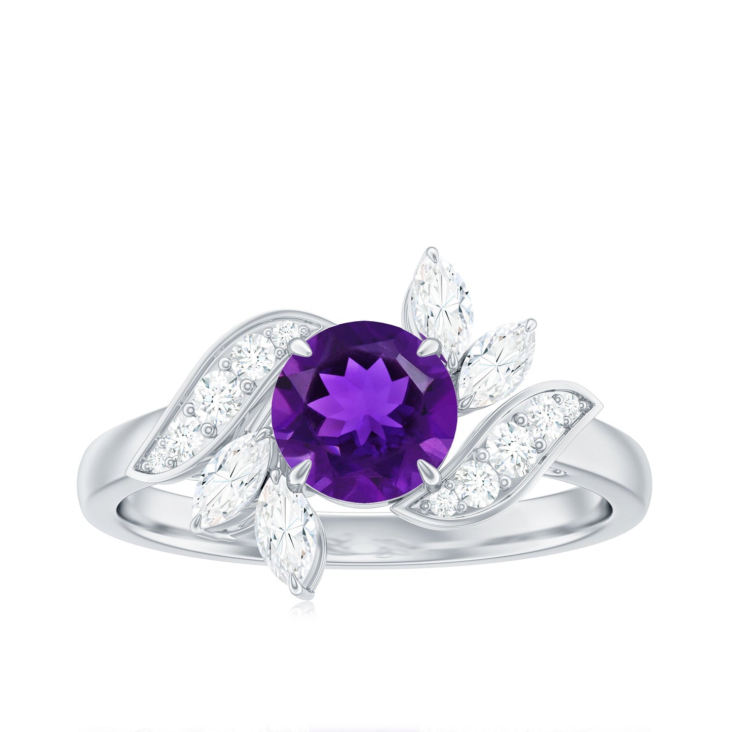 Anillo de compromiso de amatista de 1,2 quilates inspirado en la naturaleza con diamante
