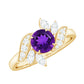 Anillo de compromiso de amatista de 1,2 quilates inspirado en la naturaleza con diamante