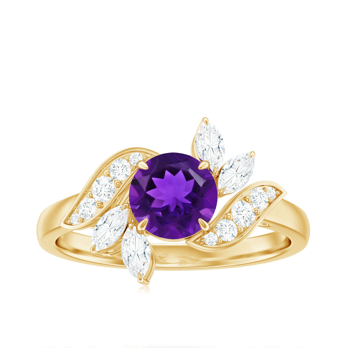 Anillo de compromiso de amatista de 1,2 quilates inspirado en la naturaleza con diamante