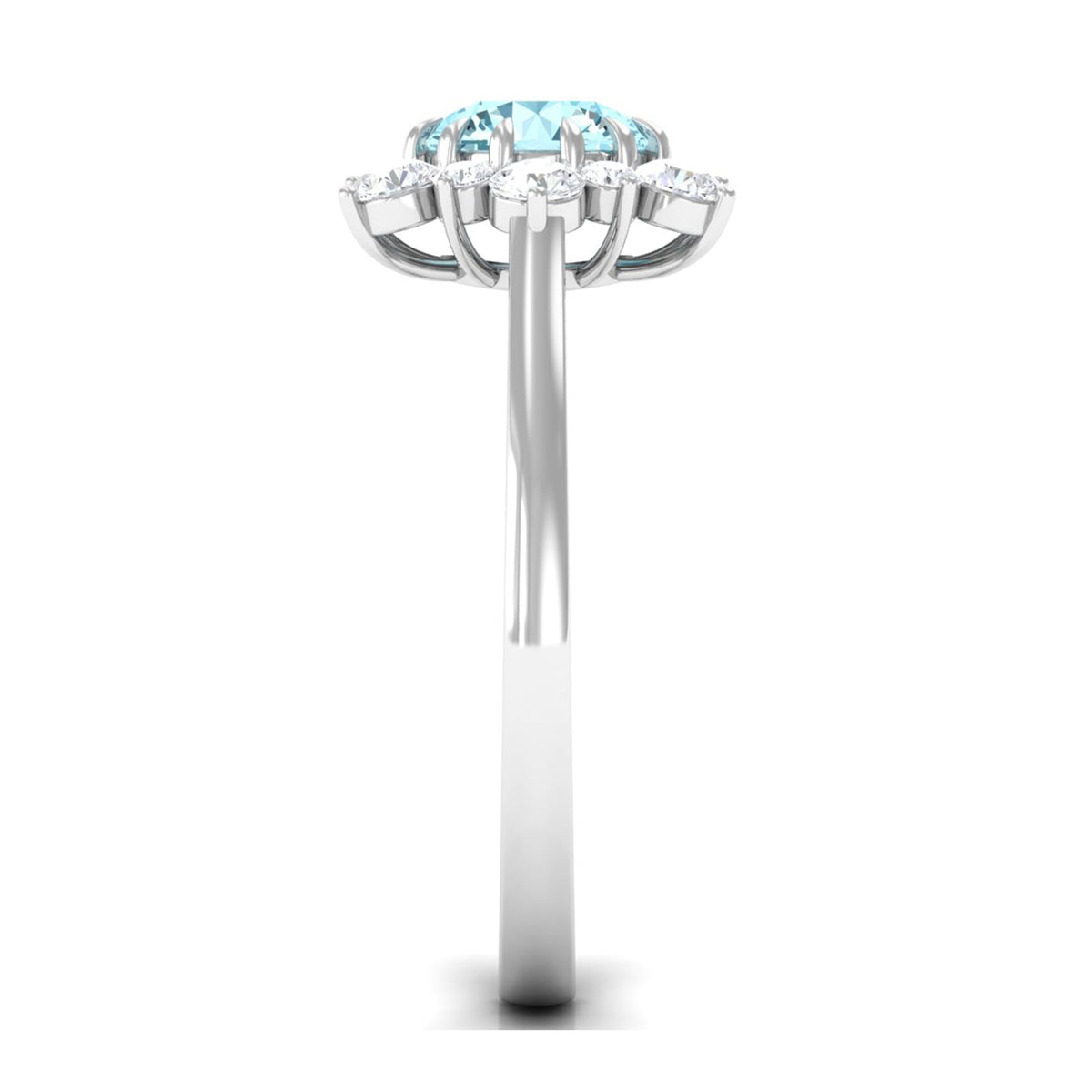 Anillo de compromiso llamativo de aguamarina natural de 0,8 CT con halo de diamantes