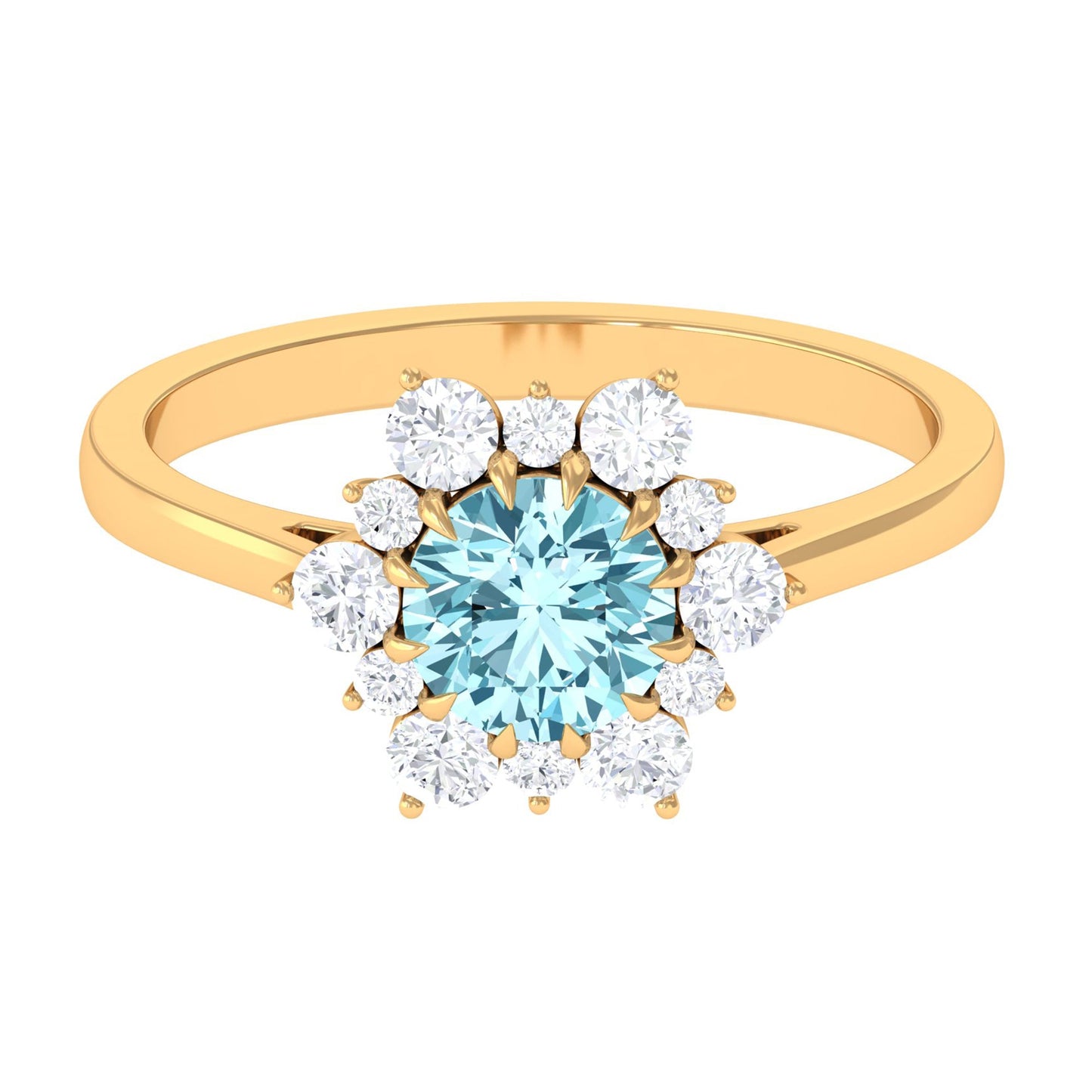 Anillo de compromiso llamativo de aguamarina natural de 0,8 CT con halo de diamantes